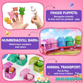 Meytccve Montessori multi-skill toy supporting number matching, animal recognition, and color sorting.
