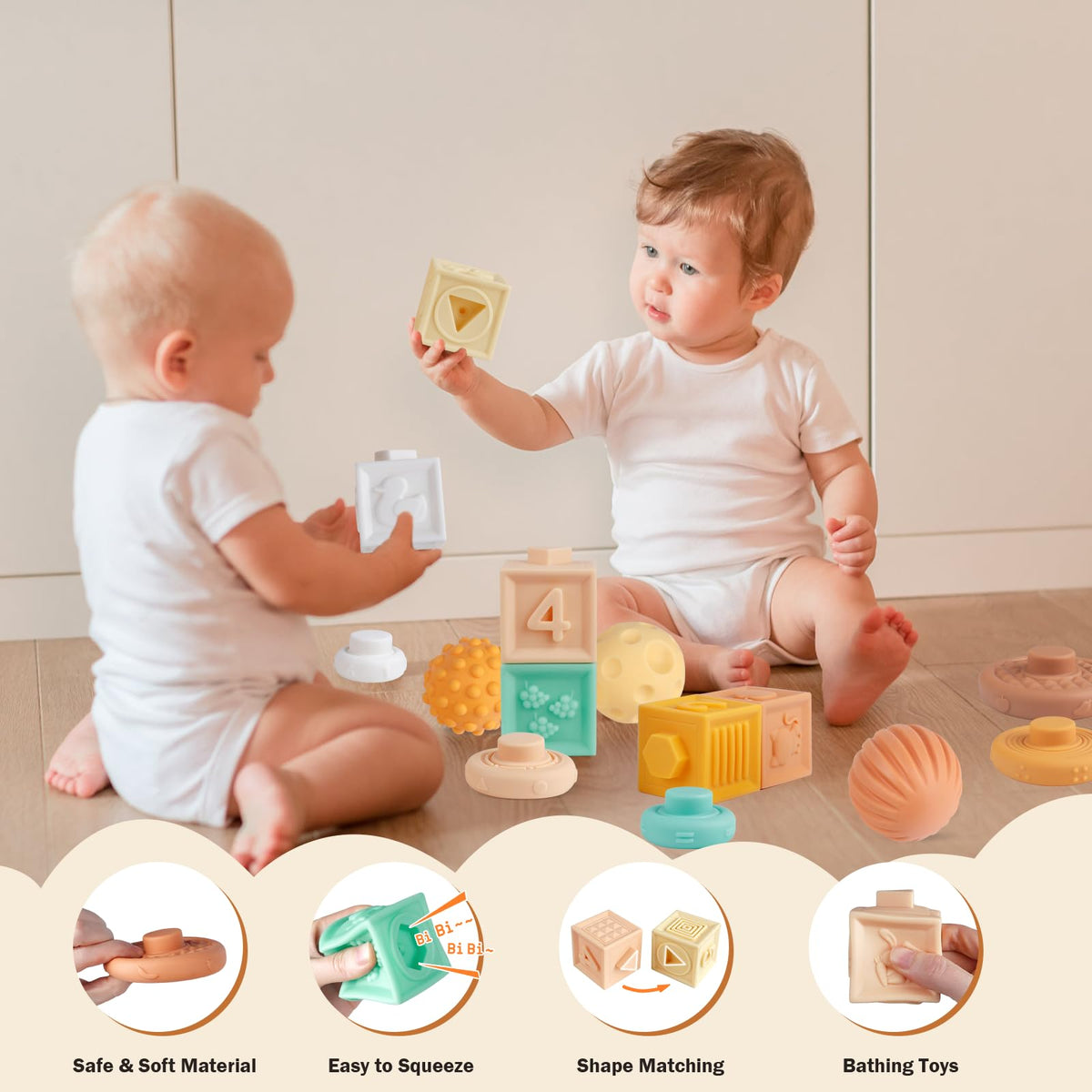Meytccve silicone teether stacking toys soothe gums during play