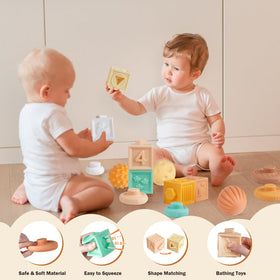 Meytccve silicone teether stacking toys soothe gums during play