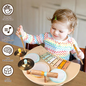 Meytccve Toddlers Drum Set cymbals, rich tones spark musical curiosity.