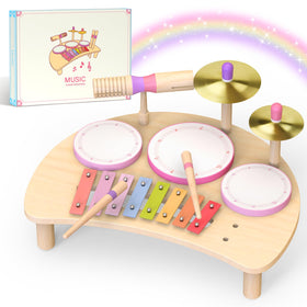 Meytccve toddler drum set in pink with xylophone supports early musical play
