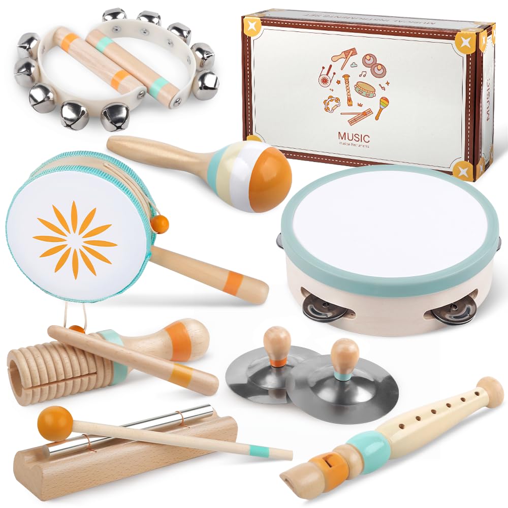 Meytccve Toddlers Musical Instruments set—wooden variety for early rhythm exploration