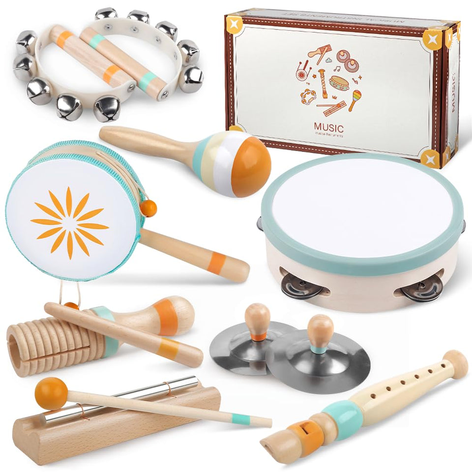 Meytccve Toddlers Musical Instruments set—wooden variety for early rhythm exploration