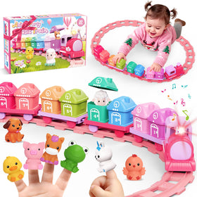 Meytccve pink locomotive train set toy for toddlers promoting imaginative play and motor skills.