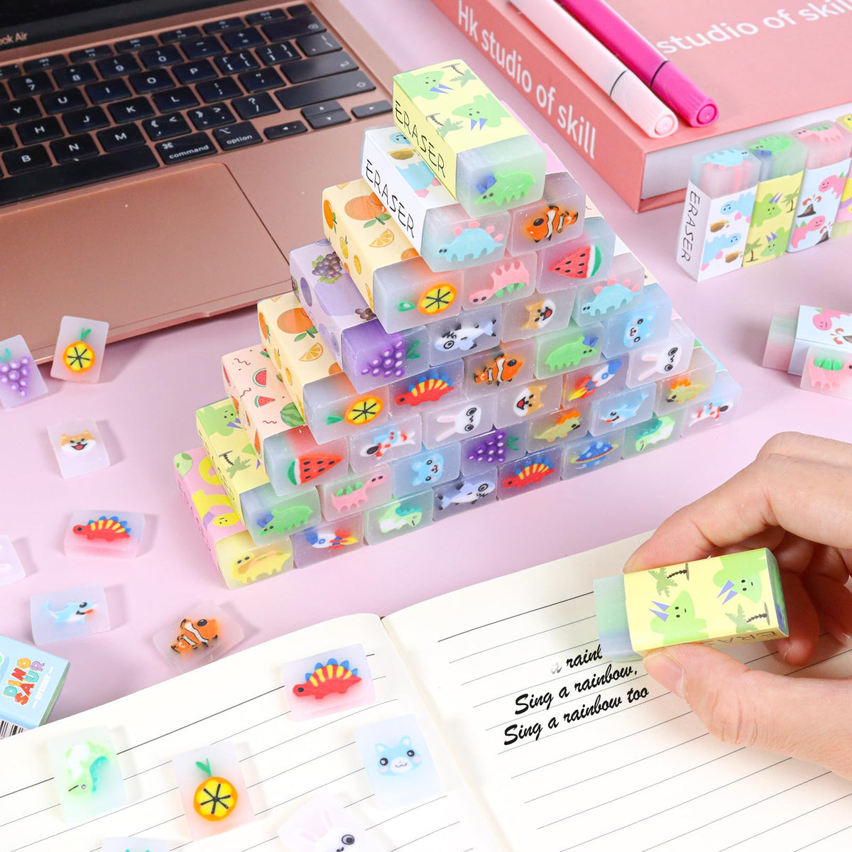 Mezhobby assorted animal fruit dinosaur space erasers for creative writing and erasing