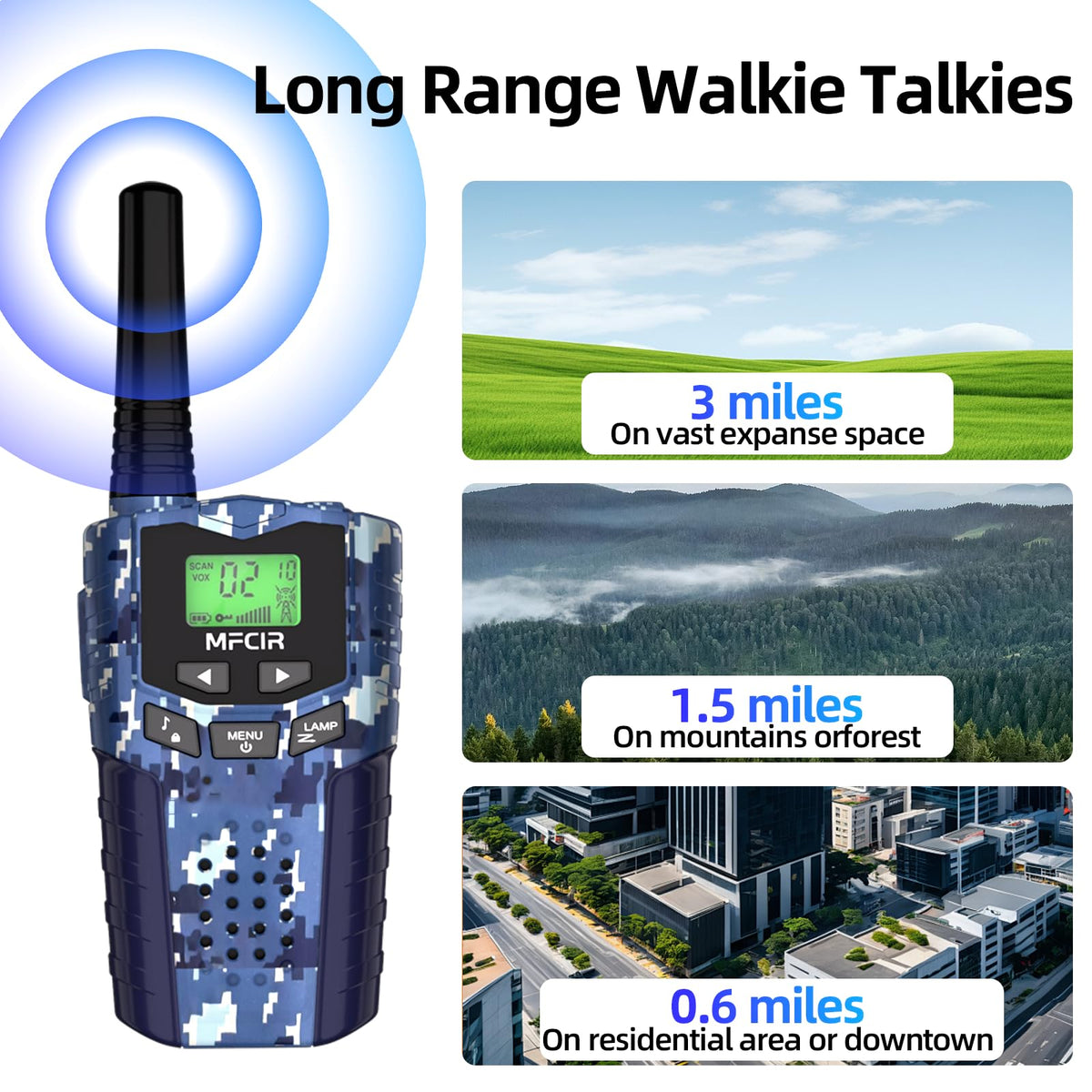 Mfcir walkie talkies kids 2-pack channel and sub-code for private chats.