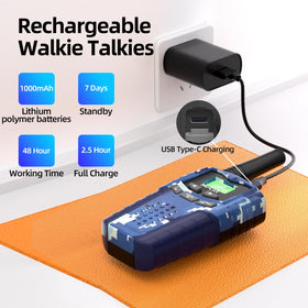 Mfcir walkie talkies kids 2-pack charging with USB-C for quick power.