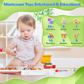MFEESYOB busy board doors and windows invites tactile discovery and problem-solving in toddlers.