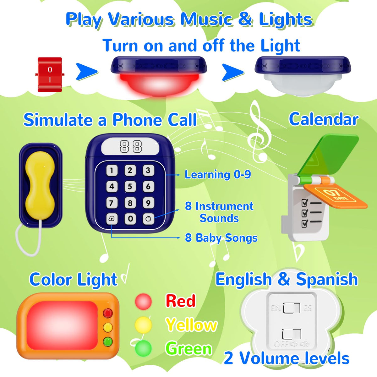 MFEESYOB Montessori toy with clocks and switches promotes hand-eye coordination.