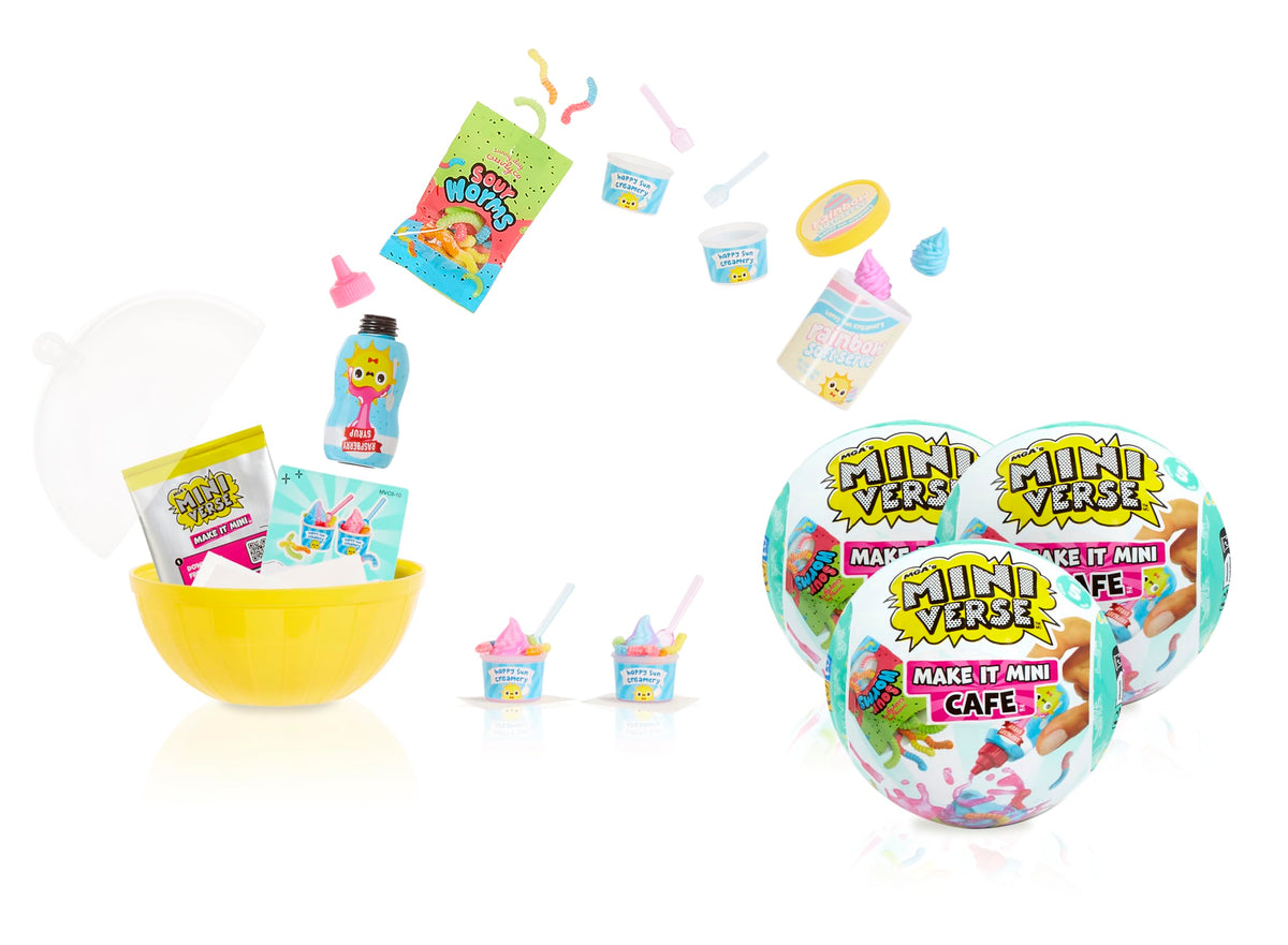 MGA's Miniverse Make It Mini Cafe 3-Pack surprise balls for tiny dessert crafting.