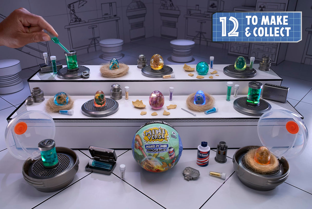 MGA's Miniverse Make It Mini Dinosaurs hybrid cylinder, interactive DIY dino creation.