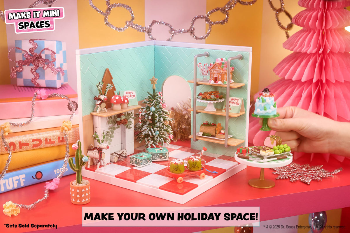 MGA's Miniverse Make It Mini Holiday display table for showcasing mini creations.