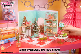 MGA's Miniverse Make It Mini Holiday display table for showcasing mini creations.
