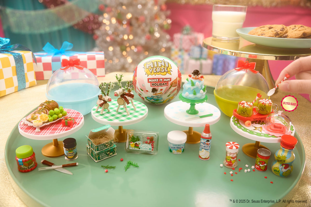 MGA's Miniverse Make It Mini Holiday ingredients display for DIY resin crafts.
