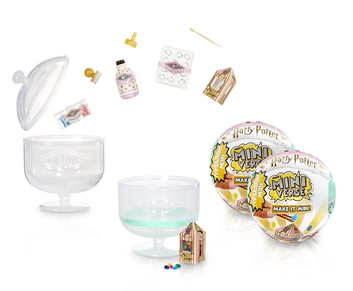 MGA's Miniverse Make It Mini Honeydukes ball during unboxing reveals tiny replica treats for display