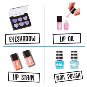 MGA's Miniverse Make It Mini Makeup Ball vanity shelf keeps extra accessories organized.