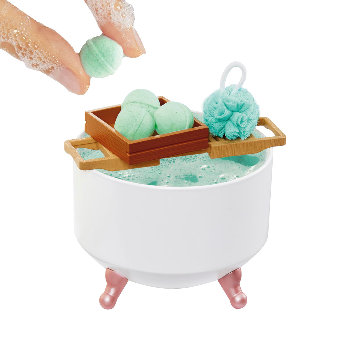 MGA's Miniverse mini bath tub display with caddy for shelf decor.