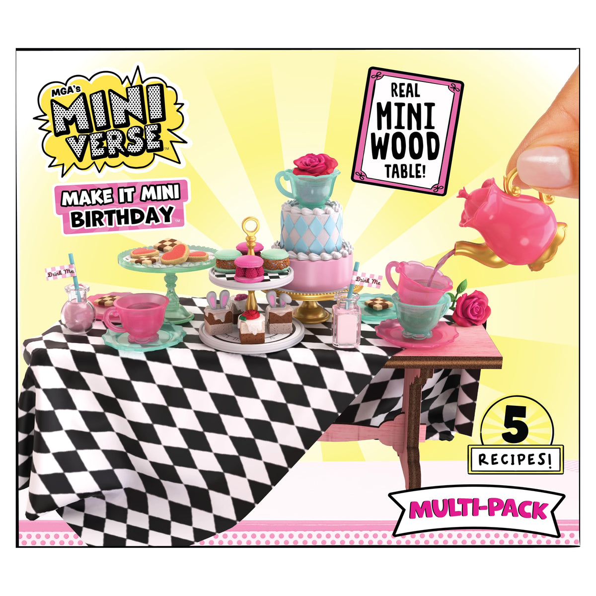 MGA's Miniverse mini celebration cake decor highlights tiny dessert toppers for display