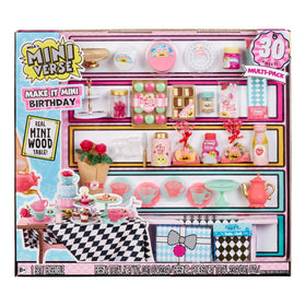 MGA's Miniverse Mini Celebration Multipack pack shot featuring a 30-piece mini party kit for display