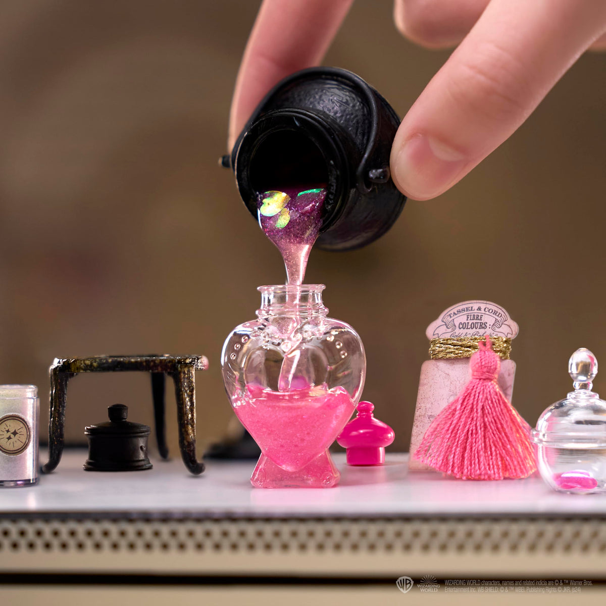 UV curing setup showing resin setting with sun or UV light for potions.