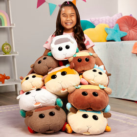 MGA Pui Pui Molcar Potato large plush on a kid's shelf for play.