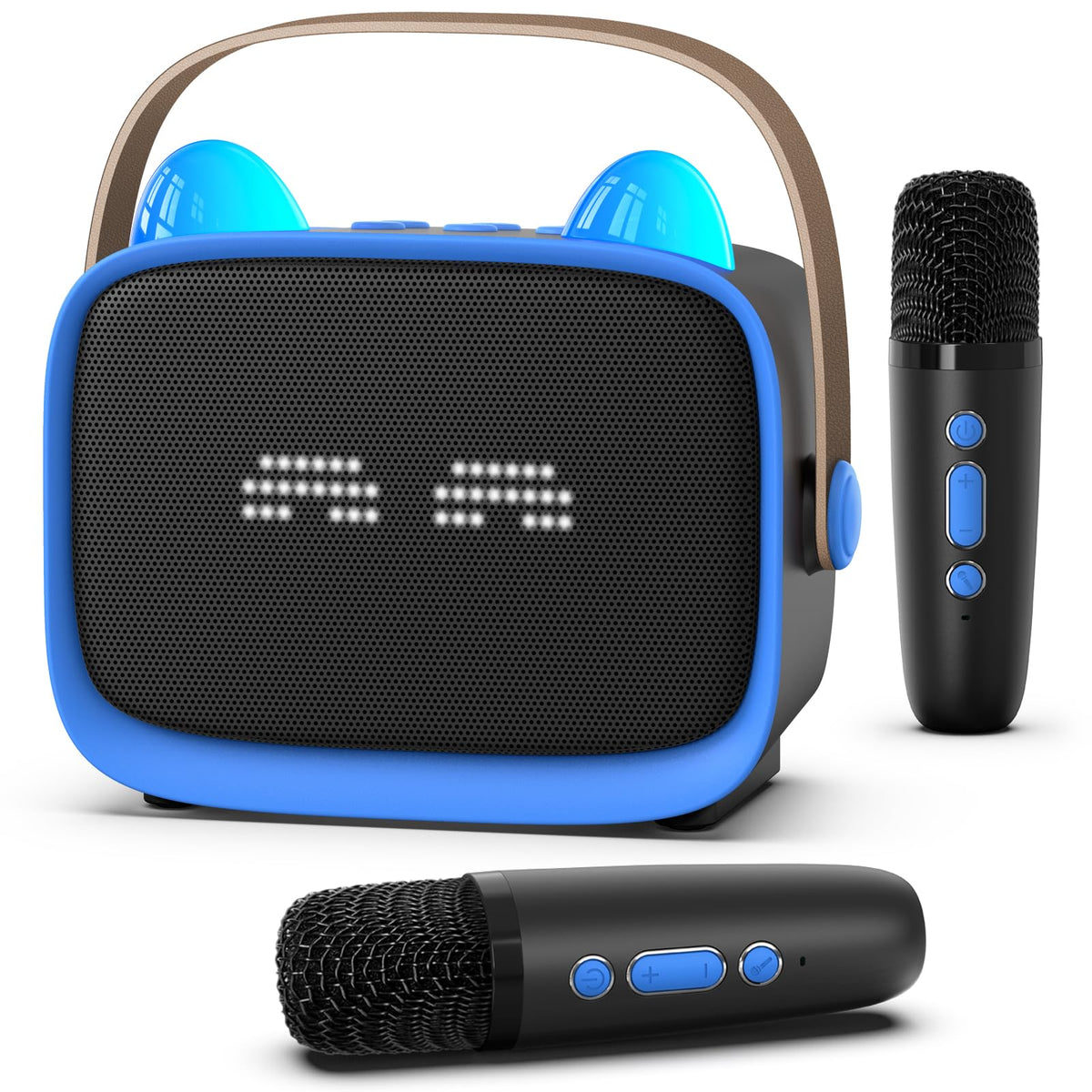 Mgaolo upgraded mini karaoke machine with blue LED lights for lively kid-friendly performances