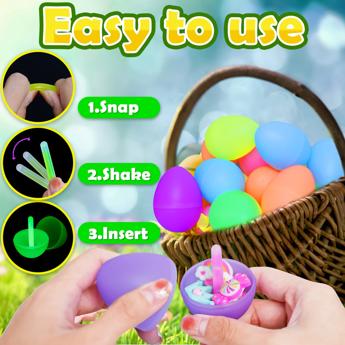 MGparty colorful glow sticks adding vibrant hues to Easter eggs