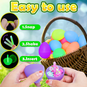MGparty colorful glow sticks adding vibrant hues to Easter eggs