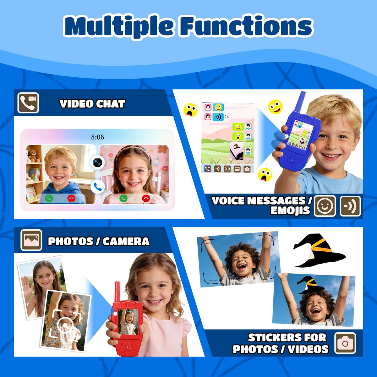 MGparty double-pack kids walkie set for shared games and family fun.