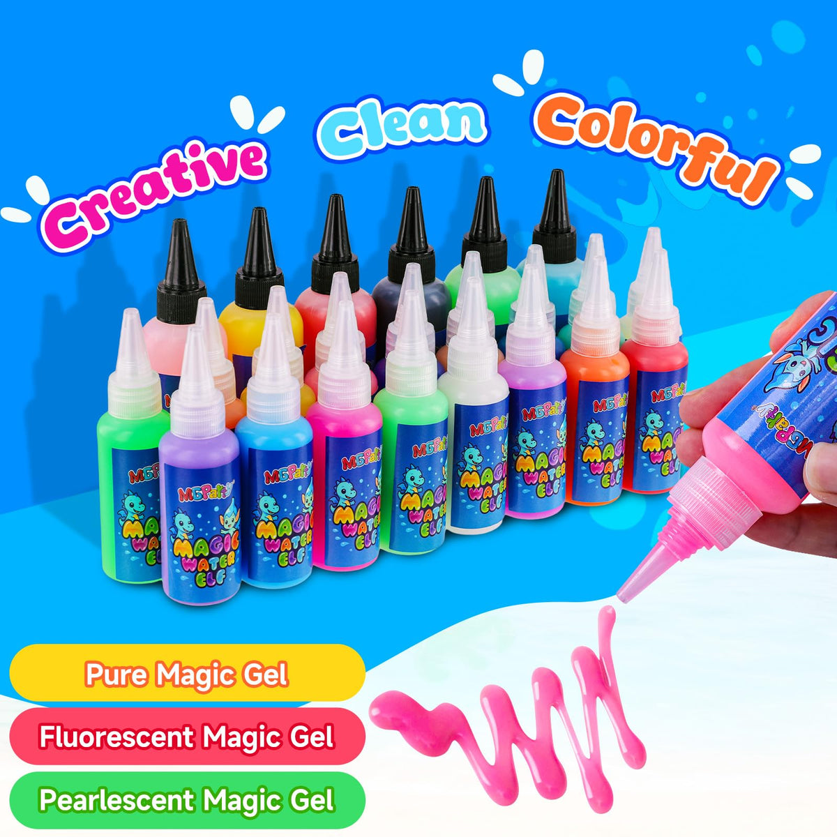 MGparty glitter gels 100ml add sparkle to aqua fairy creatures.