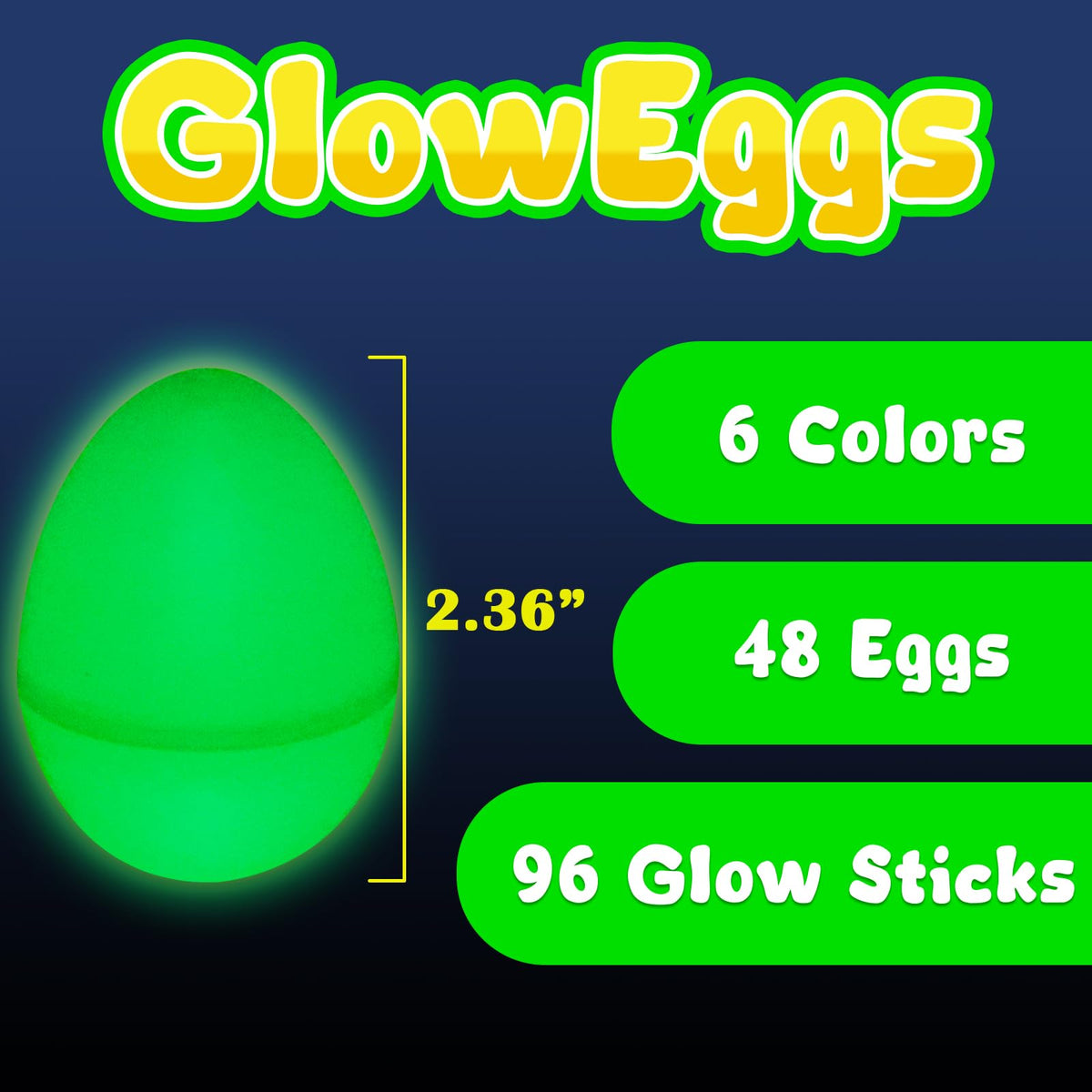 MGparty eggs with insert-ready glow sticks ready for glowing fun.
