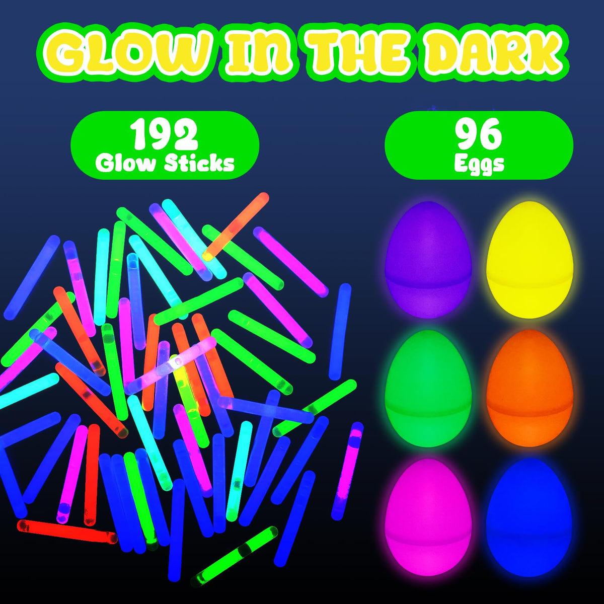 MGparty glow sticks color set with purple, orange, pink, green, blue, yellow.
