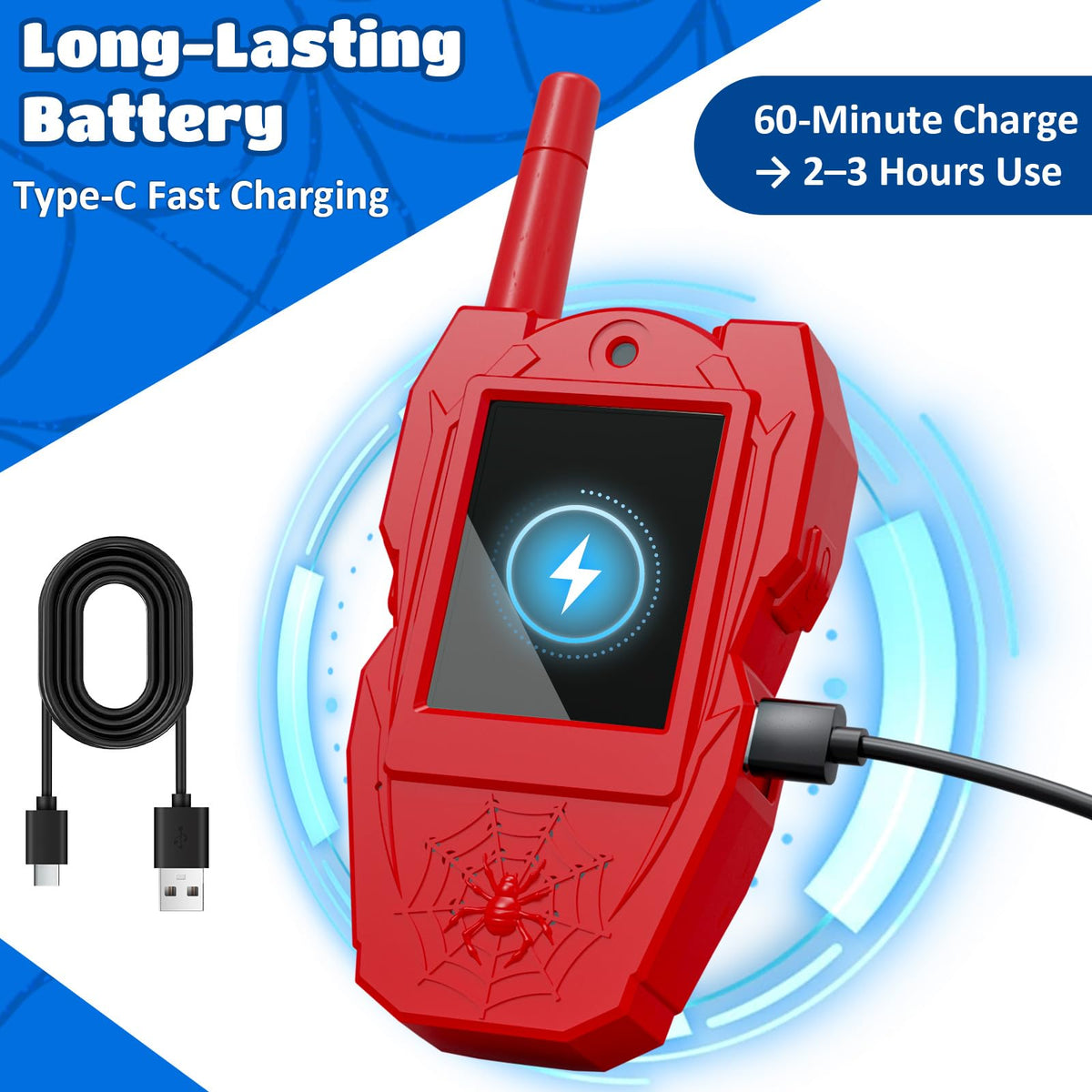 MGparty rechargeable battery walkie emphasizes quick charging and all-day play.