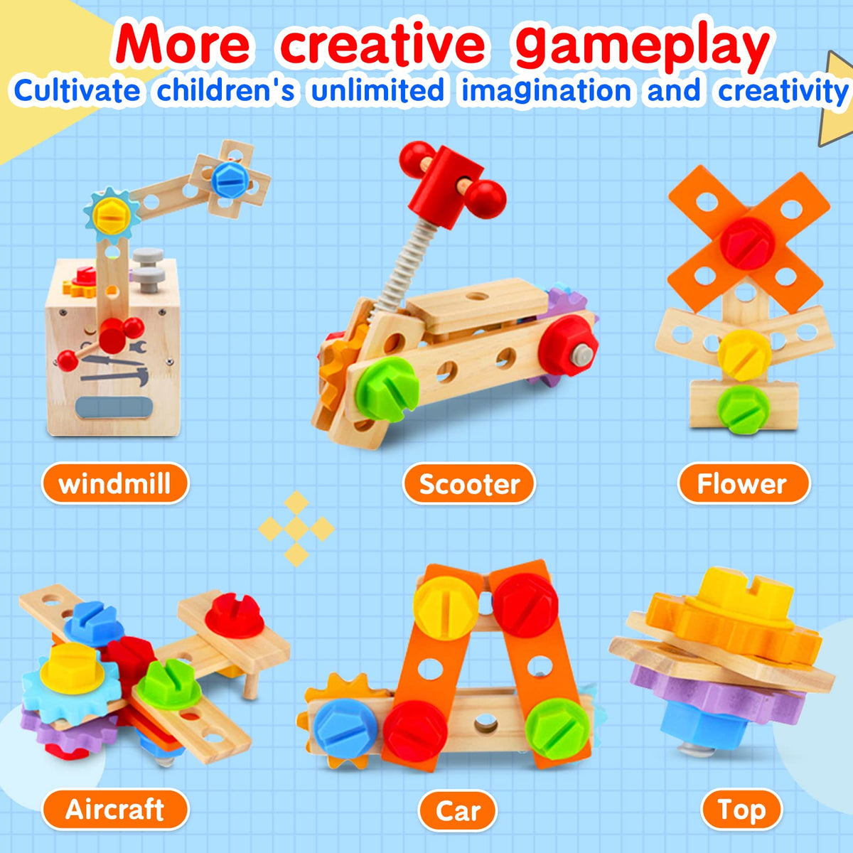 Mgtfbg Kids Tool Set building blocks encourage creative models and STEM play.
