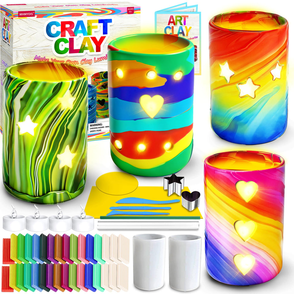 MHMYDIS Make Your Own Clay Luminaires kit keeps colorful clay ready for creative crafting.