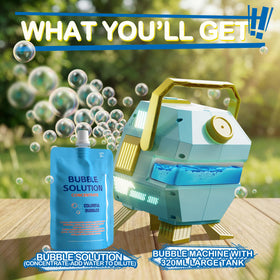 MiBex bubble machine portable with handle and stand for versatile placement