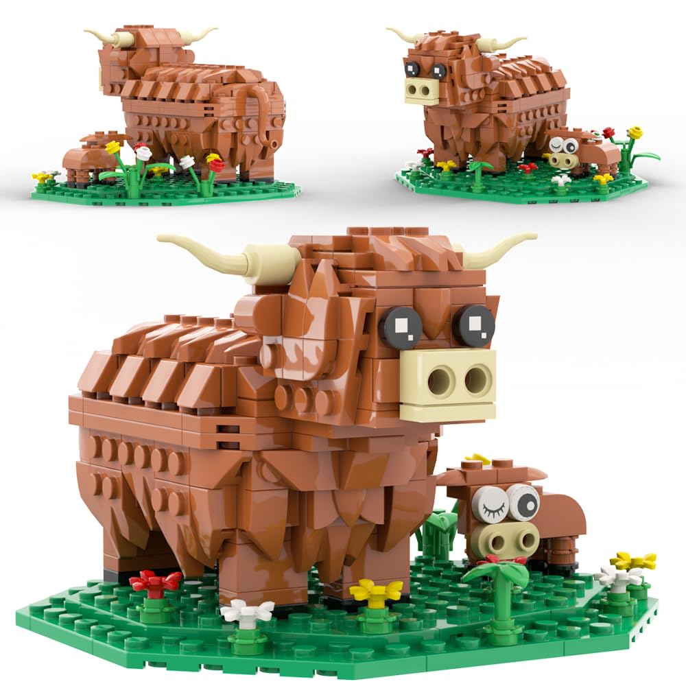 MIAMIACITA Highland Cow Building Set cover photo showing a ready-to-build farm model for family fun.