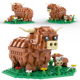 MIAMIACITA Highland Cow Building Set cover photo showing a ready-to-build farm model for family fun.
