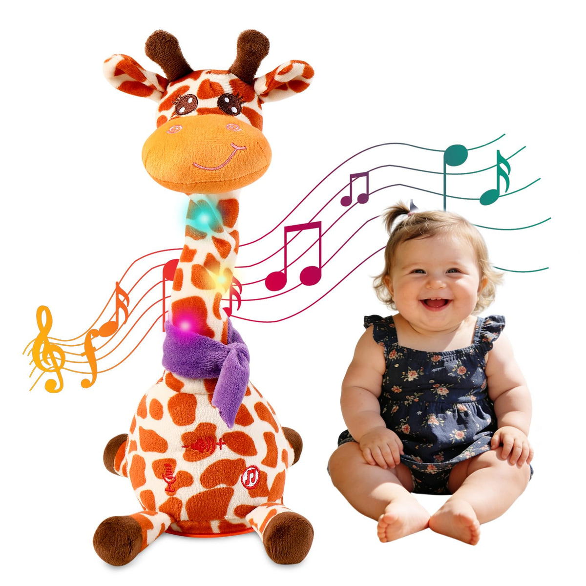 MIAODAM Dancing Giraffe Toy front view; bright design captivates toddlers.