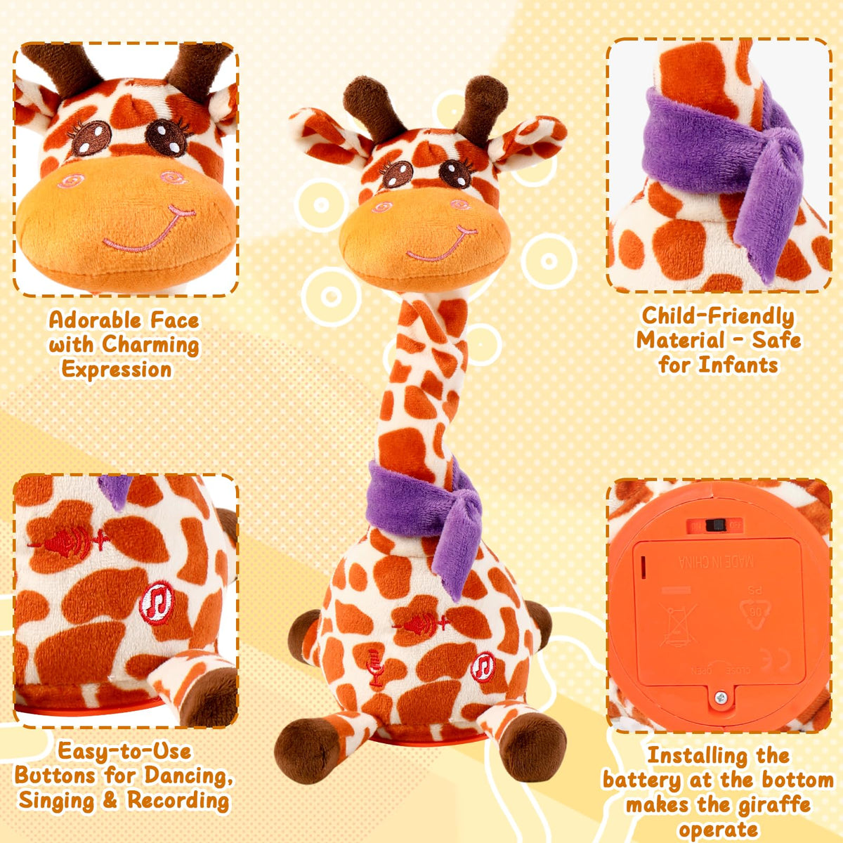 MIAODAM Dancing Giraffe Toy singing songs for entertaining playtime.