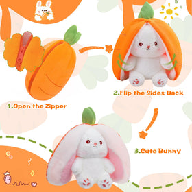 MIAODAM Easter Bunny stuffed animal carrot transform provides a cozy, reversible cuddle buddy.