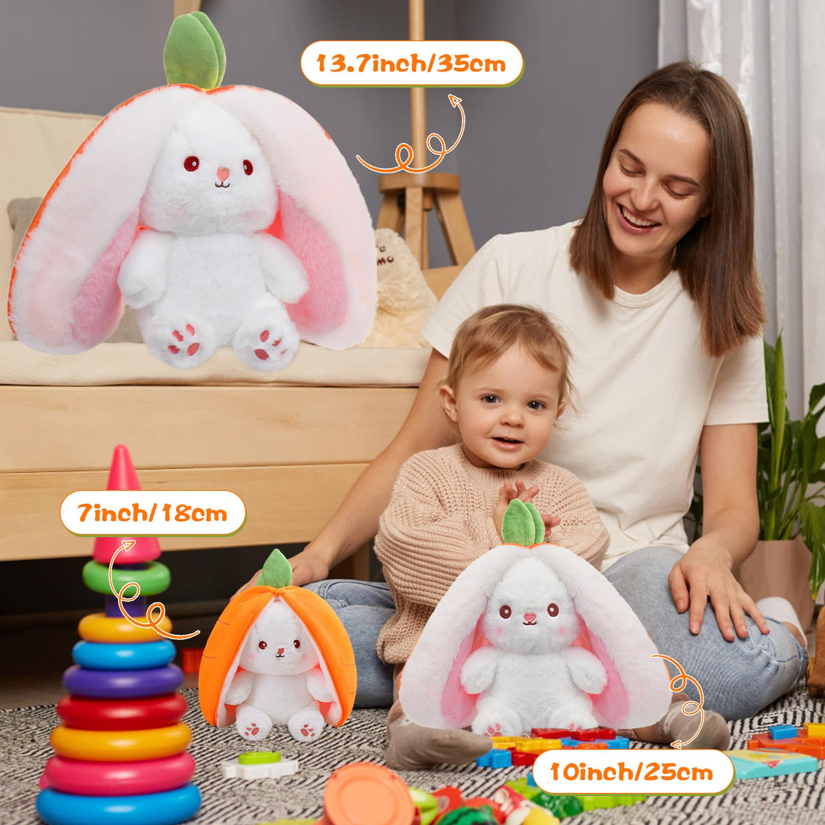 MIAODAM Easter Bunny stuffed animal white rabbit transform creates a versatile soft friend.