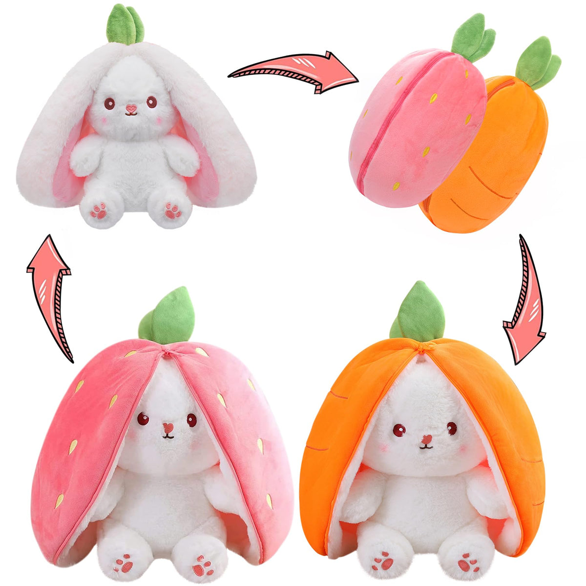 MIAODAM reversible bunny strawberry-to-white for playful transformation kids will love