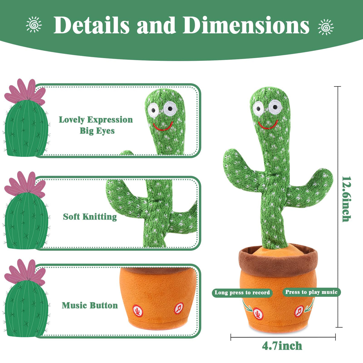 MIAODAM talking cactus repeats voice for interactive play.
