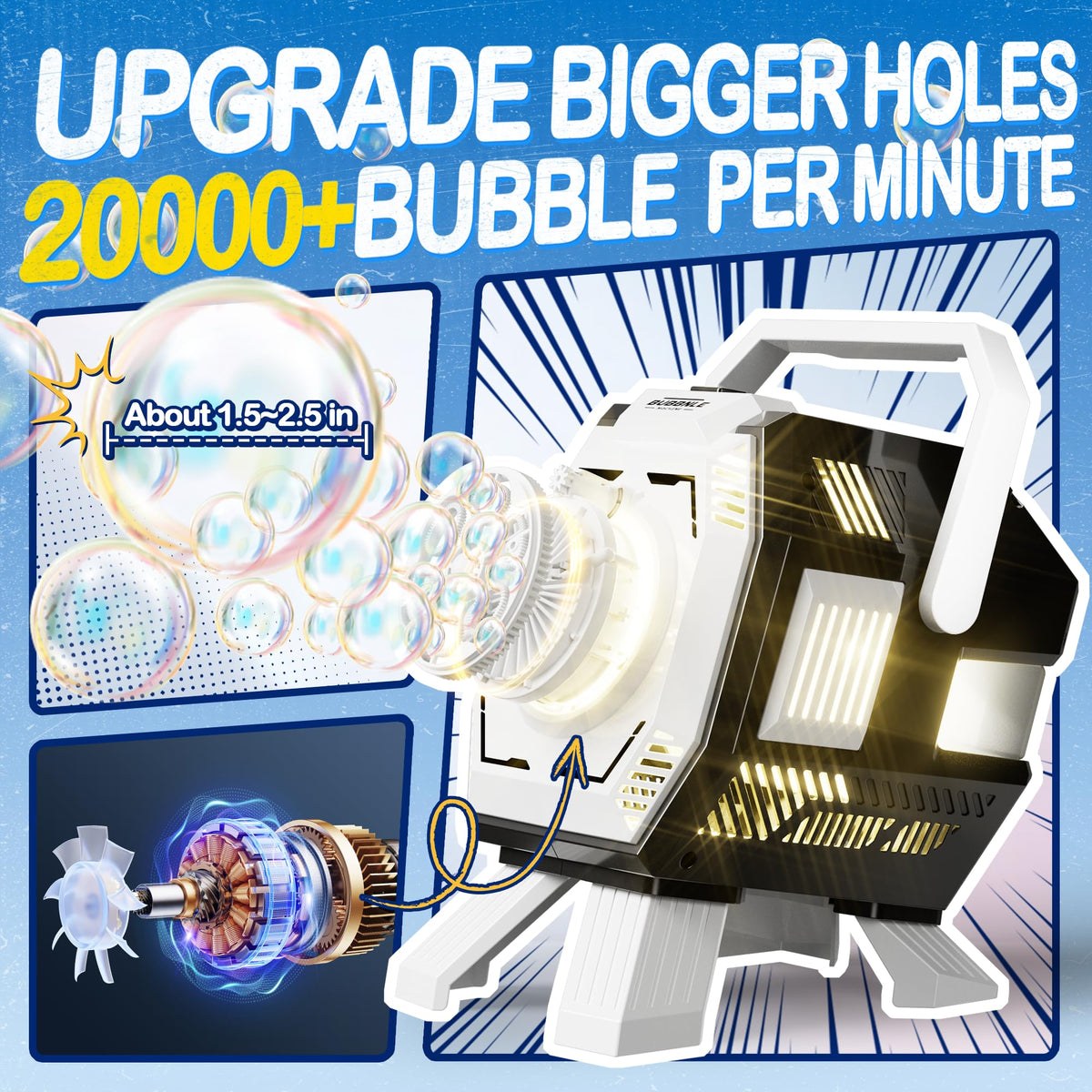 MiBex battery-operated bubble blower for effortless setup and play.