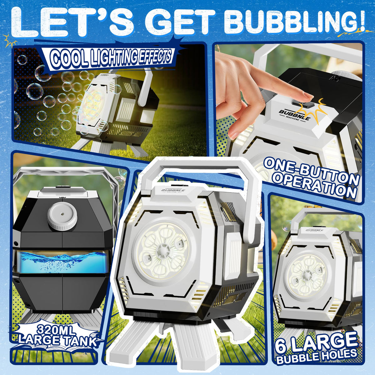 MiBex 320ml tank enables longer bubble sessions in backyard parties.