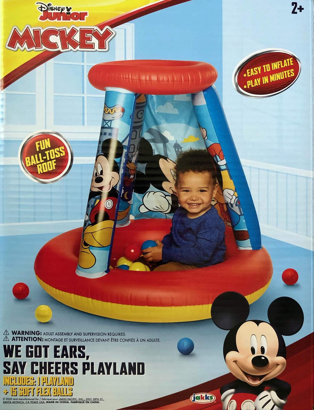 Mickey Mouse Kids Ball Pit features a ball-toss roof for interactive play.