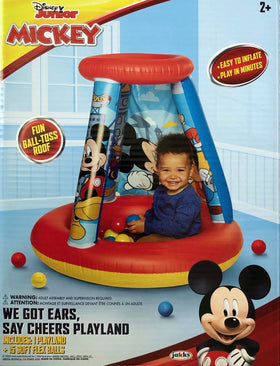 Mickey Mouse Kids Ball Pit features a ball-toss roof for interactive play.