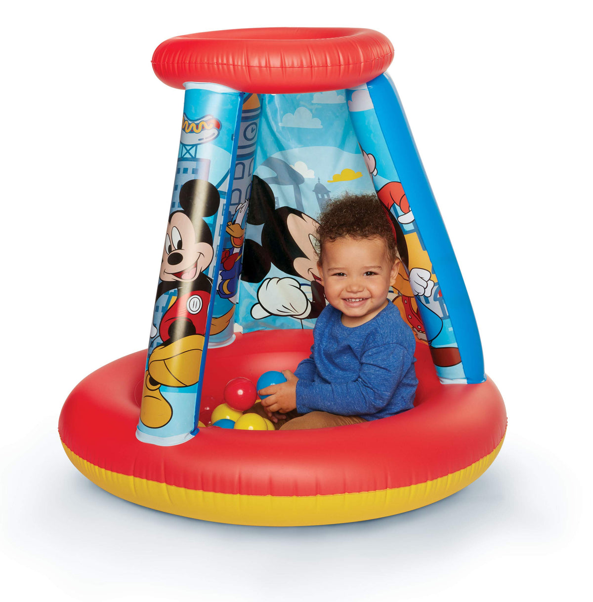 Mickey Mouse Kids Ball Pit inflates quickly for instant playtime.