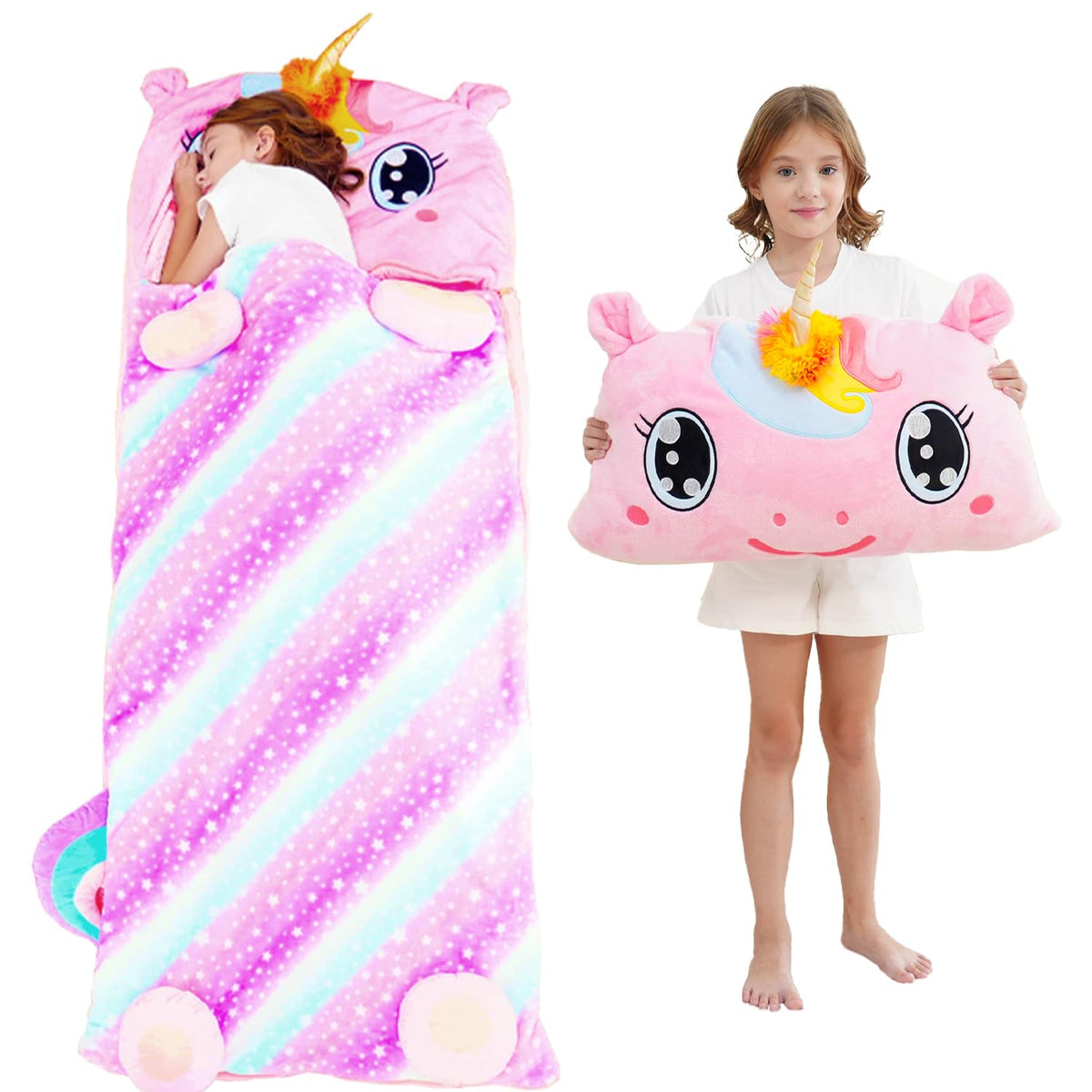 Micling kid sleeping bag unicorn 3-in-1 for cozy naps during travel